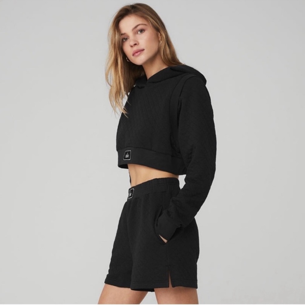 ALO Yoga Quilted Arena Cropped Hoodie and Boxing Shorts Set